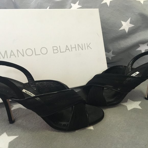 MANOLO BLAHNIK Black criss-cross Heels sz 5-NIB - Picture 2 of 9